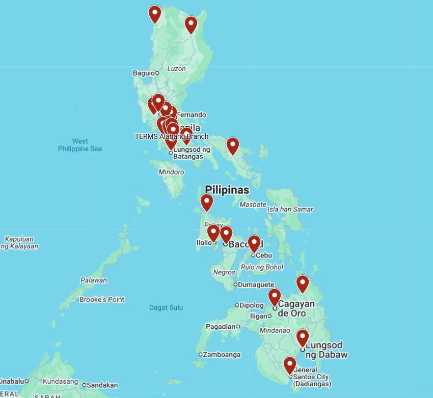 Map of the Philippines with branch locations